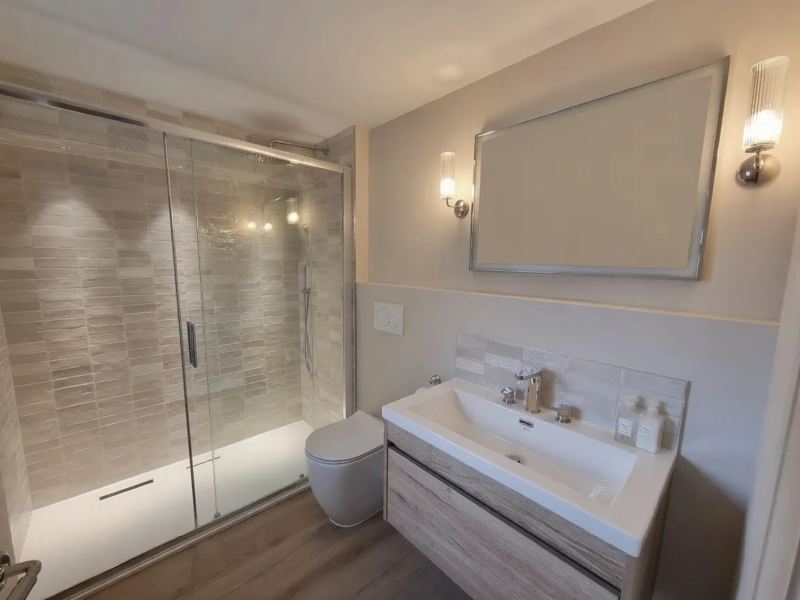 Bespoke bathroom in Salcombe with feature wall lights
